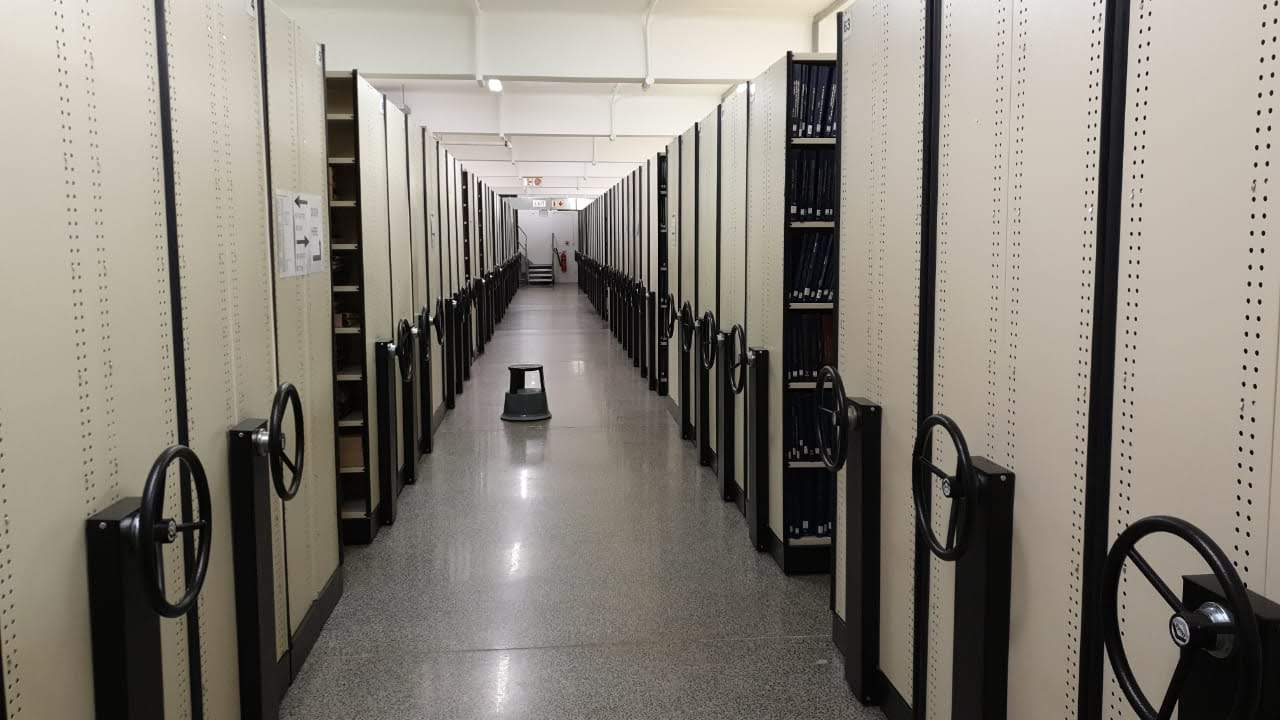 The unaffected Meulenhof Store, with some of the hardcopy theses visible in the compactus.