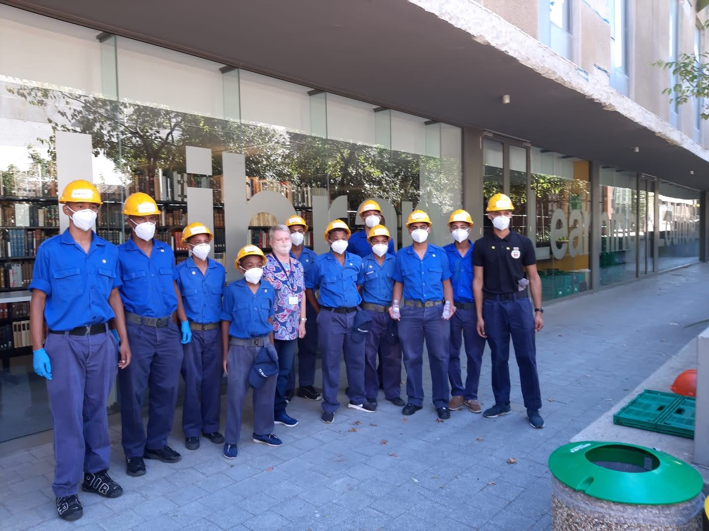 Bev Angus with the Sea Cadets outside the Library Learning Lounge.