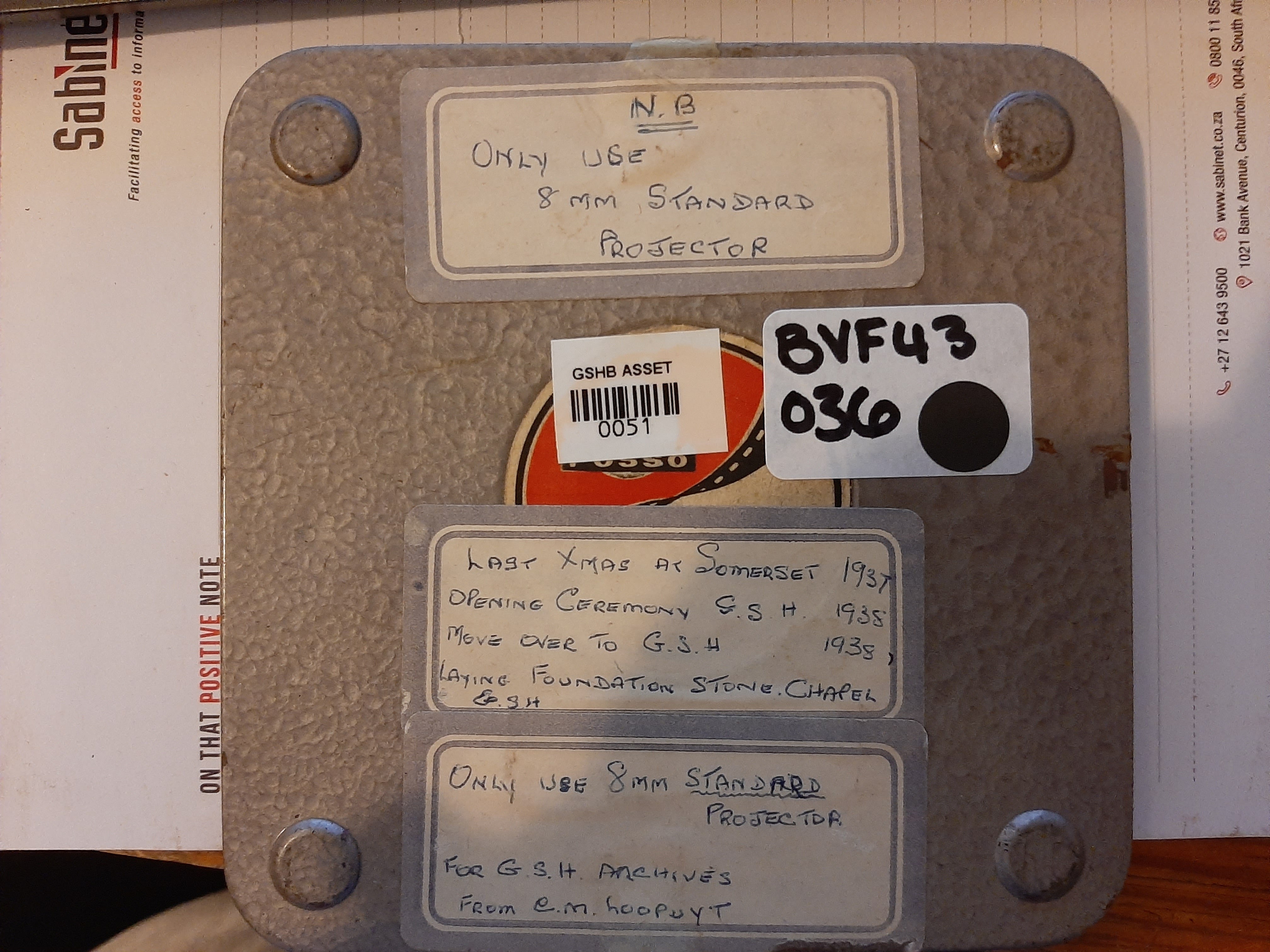 Film reel metadata.